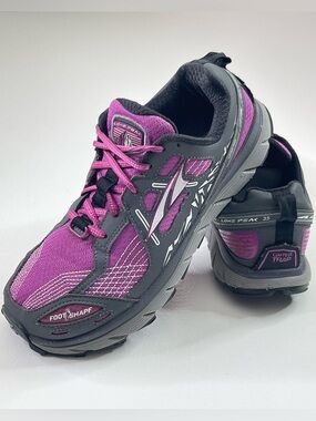 Altra Women's Lone Peak 3.5 Purple and Gray Athletic Running Shoes.